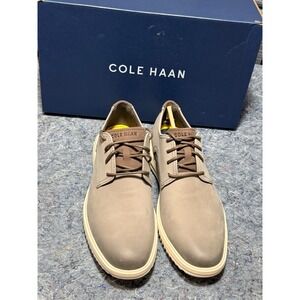 Cole Haan Grand Plus Plain Toe Oxford Mens 9 Stone Grey Leather Shoes C39823 NEW